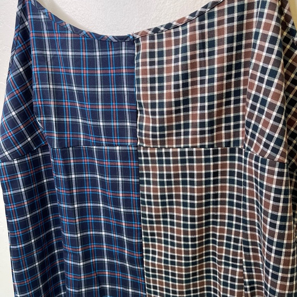 It’s CATO | Split Patchwork Two Toned Plaid Mini Slip Cami Dress - Picture 5 of 14